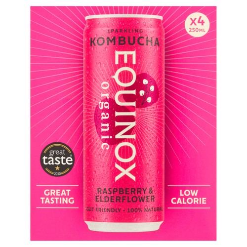 Equinox Organic Raspberry & Elderflower Sparkling Kombucha 4 x 250ml
