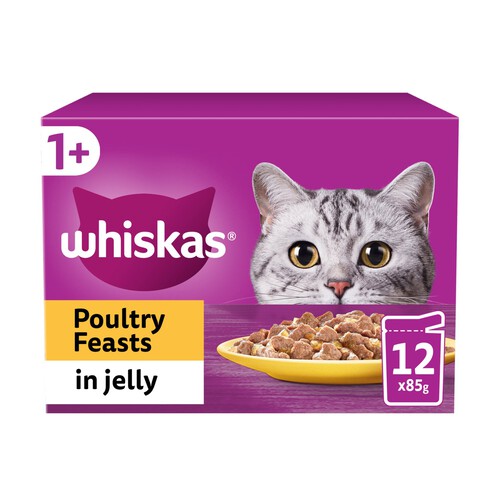 Whiskas 1+ Poultry Feasts Adult Wet Cat Food Pouches in Jelly