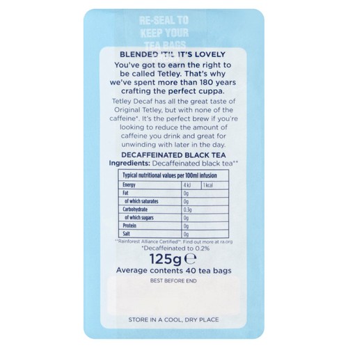 Tetley Decaf 40 Tea Bags 125g