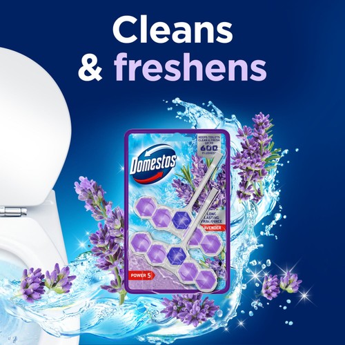 Domestos Power 5 Toilet Rim Block Lavender 2x 50g