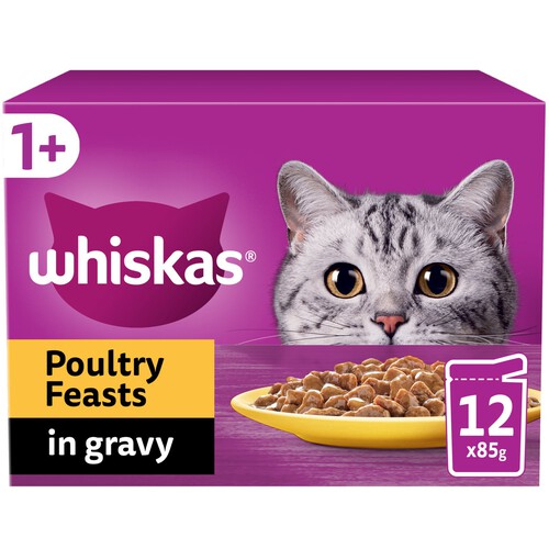 Whiskas 1+ Poultry Feasts Adult Wet Cat Food Pouches in Gravy