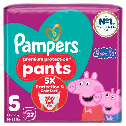 Pampers Premium Protection Nappy Pants Size 5, 27 Nappies Essential Pack