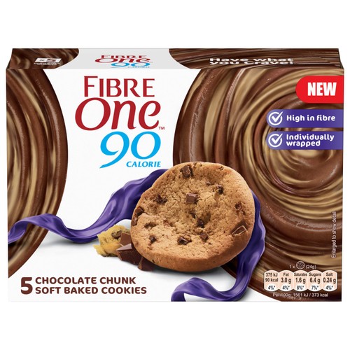 Fibre One 90 Calorie Chocolate Chunk Soft Baked Cookies 5 x 24g