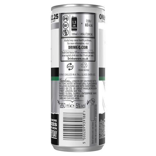 Gordon's London Dry Gin and Slimline Tonic Ready to Drink  Can