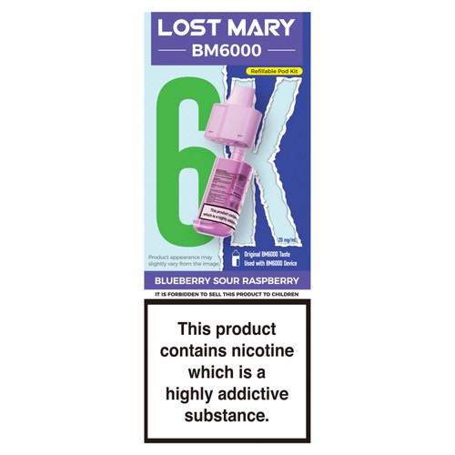 Lost Mary bm600 refilled pod blueberry sour raspberry