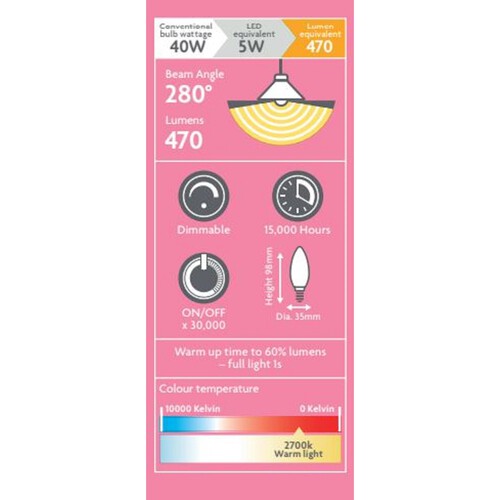 Morrisons LED Filament 470 Lumens Es 4.5W Candle Light Bulb 