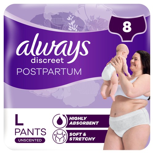 Always Discreet Heavy Adult Incontinence Post Partum Pants Large 8 Pack