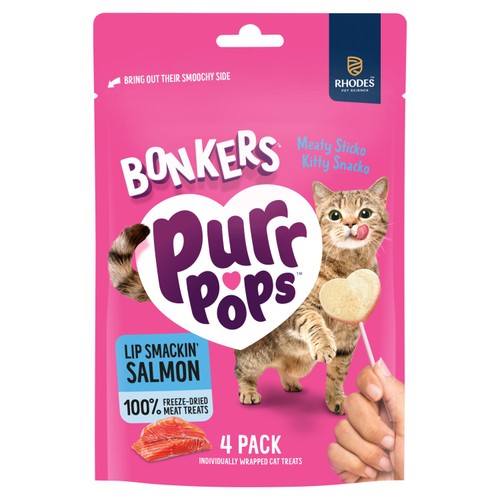 Bonkers Purrpops Lip Smackin Salmon Cat Treats    4 x 5.6g