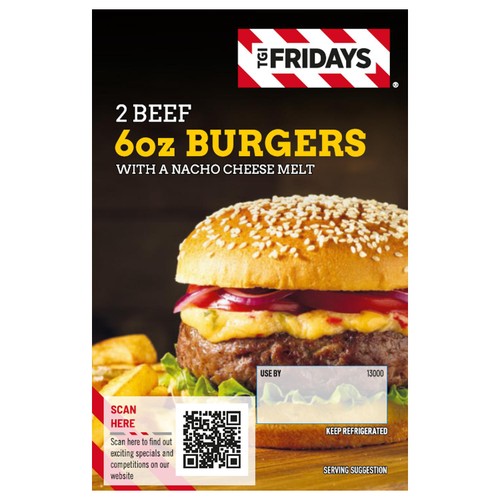 TGI Fridays 2 Beef 6oz Burgers With A Nacho Cheese Melt  400g 400g