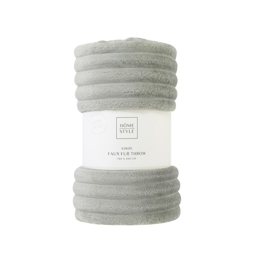 Home Style Faux Fur Stripe Throw Light Grey 150 x 200cm