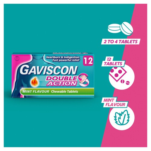 Gaviscon Double Action Heartburn & Indigestion Mint Flavour Tablets