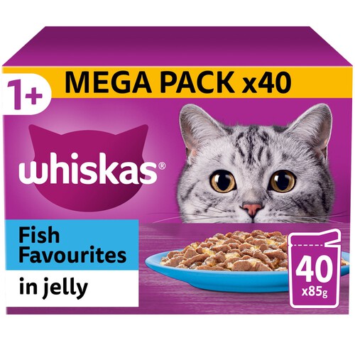 Whiskas 1+ Fish Favourites Adult Wet Cat Food Pouches in Jelly