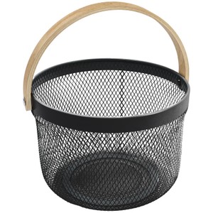JVL Black Round Basket With Birch Wooden Handles