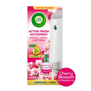 Air Wick Cherry Blossom & Raspberry Aerosol-Free Automatic Spray Refill 228ml, Pack of 4, Lasts up to 70 Days, Air Freshener