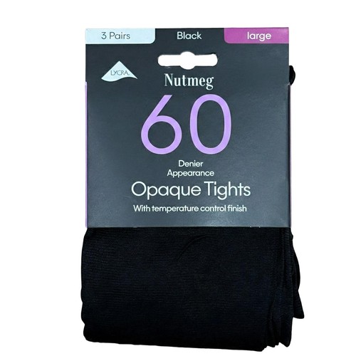 Nutmeg Large 16-18 Womens 60 Denier Black Opaque Tights Size 