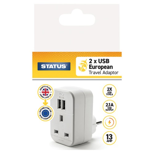 Status European Travel Adaptor with USB