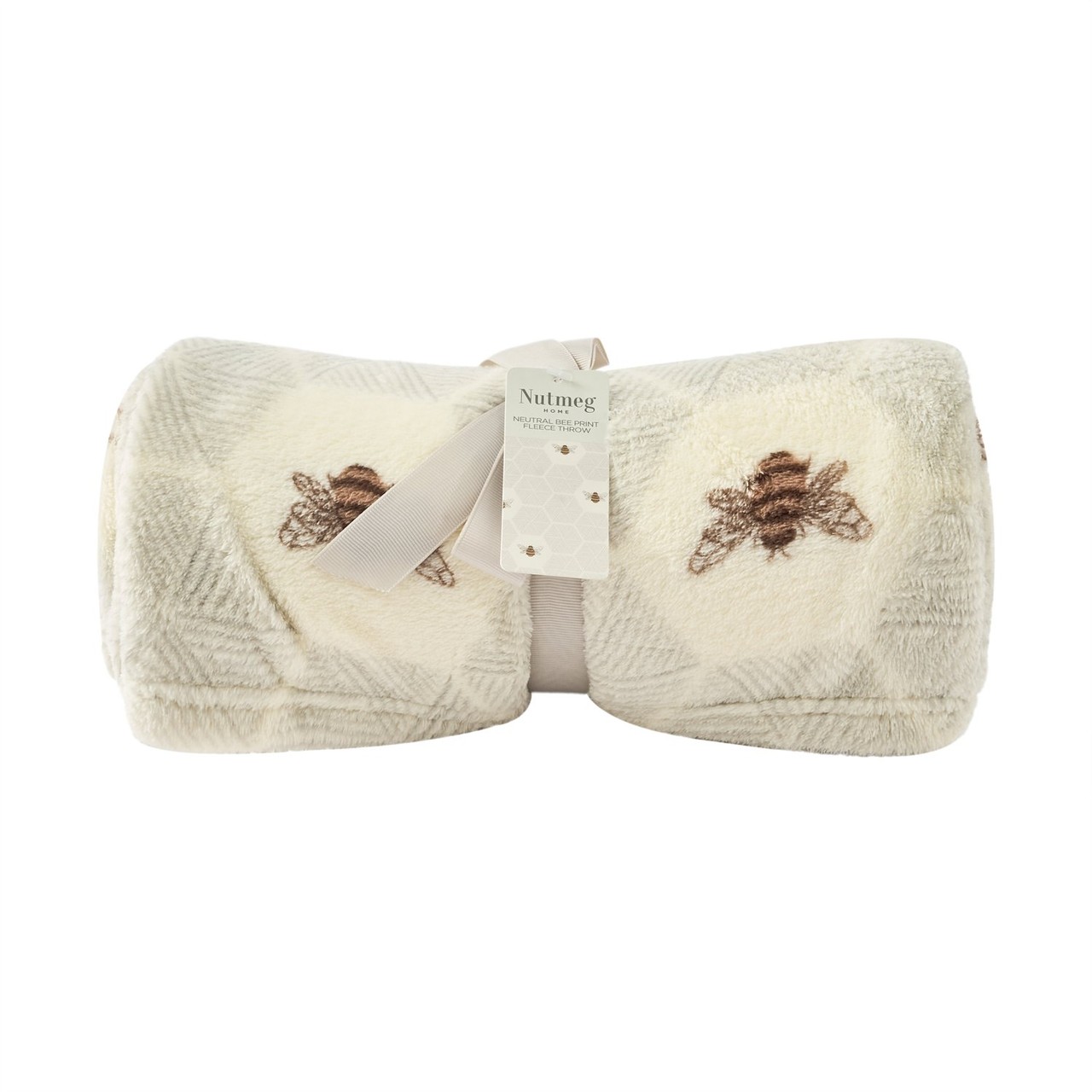 Nutmeg Home Neutral Bee Fleece Throw 120cm x 150cm