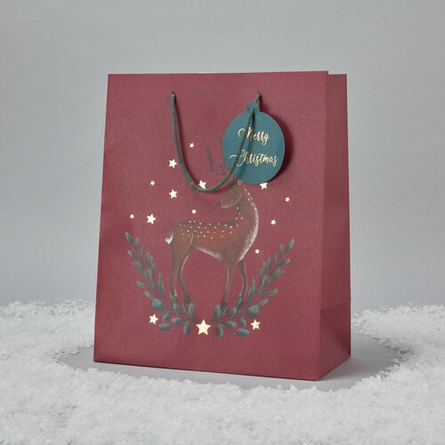 Morrisons Large Gift Bag Burgundy Deer