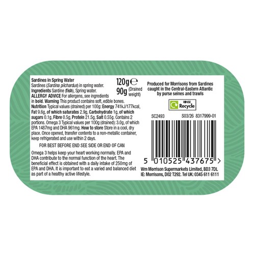 Morrisons Sardines In Spring Water 120g