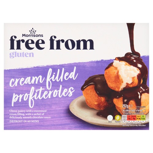Morrisons gluten free profiteroles with chocolate sauce