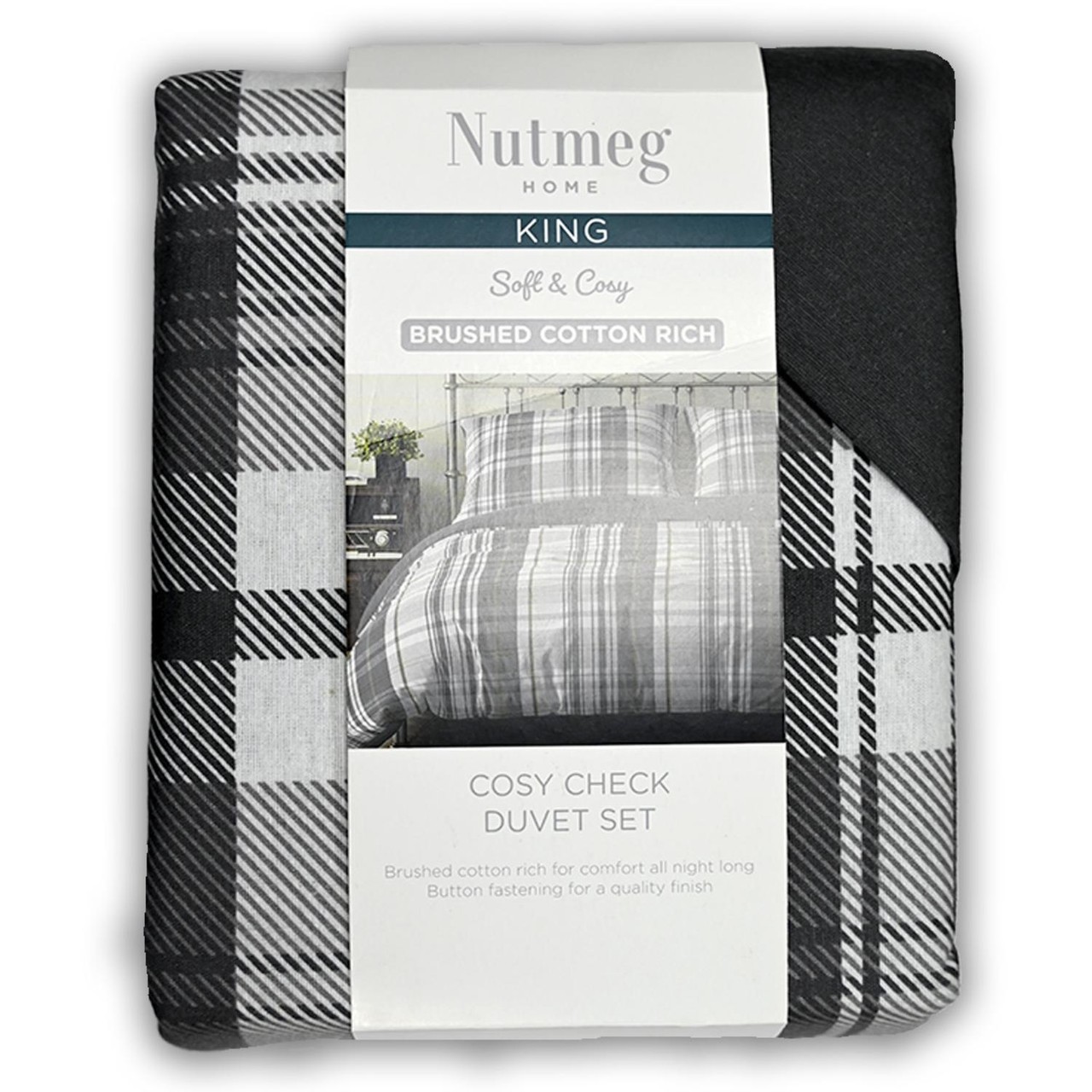 Nutmeg Home Brushed Cotton Cosy Check King Duvet Set