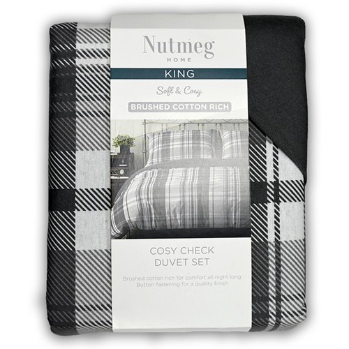 Nutmeg Home Brushed Cotton Cosy Check King Duvet Set