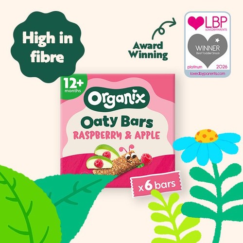Organix Raspberry & Apple Oaty Bars Organic Toddler Snacks Multipack 6x23g