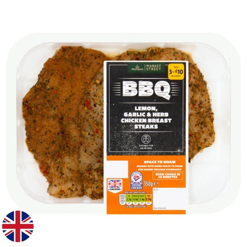 Morrisons BBQ Lemon,Garlic & Herb British Chicken Breast Steaks 350g