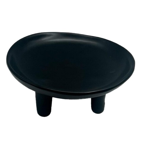 Nutmeg Home Black Ceramic Pillar Candle Plate On Legs