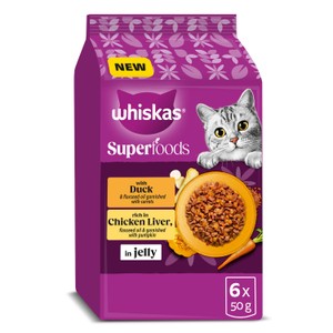 Whiskas 1+ Adult Wet Cat Food Superfoods with Fish in Jelly 6x50g