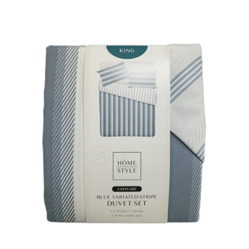 Home Style Easy Care Blue Variated Stripe Duvet Set King