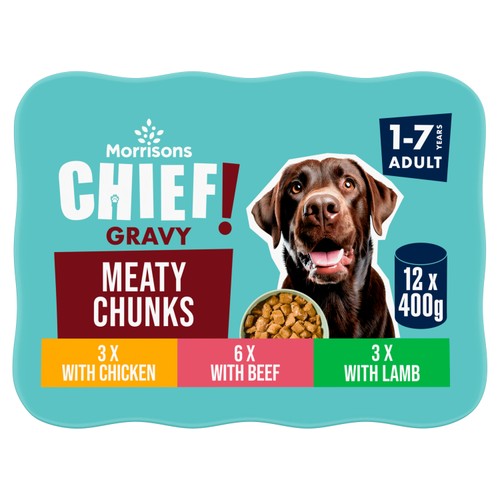 Morrisons Chief Meaty Chunks In Gravy Adult Dog Food 12 x 400g