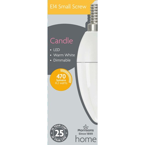 Morrisons LED Candle 470 Lumens Ses 4.2W Dimmable 2700K Light Bulb 