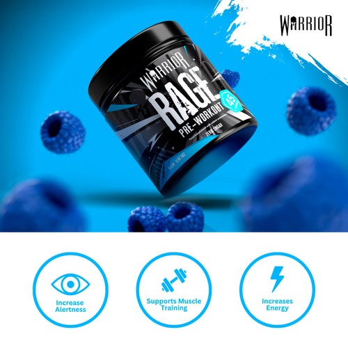 Warrior Rage Blazin Blue Razz Pre Workout Supplement 
