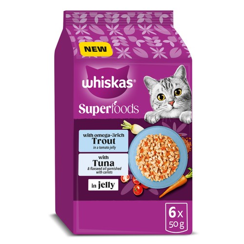 Whiskas 1+ Cat Pouches Superfoods With Fish In Jelly 6 x 50g