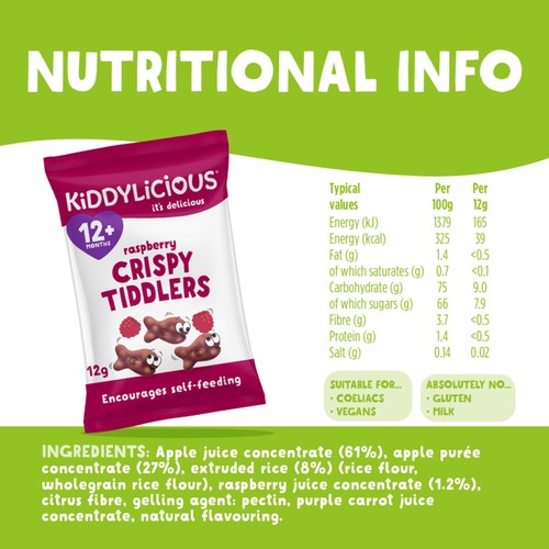 Kiddylicious Raspberry Crispy Tiddlers Baby Snacks 
