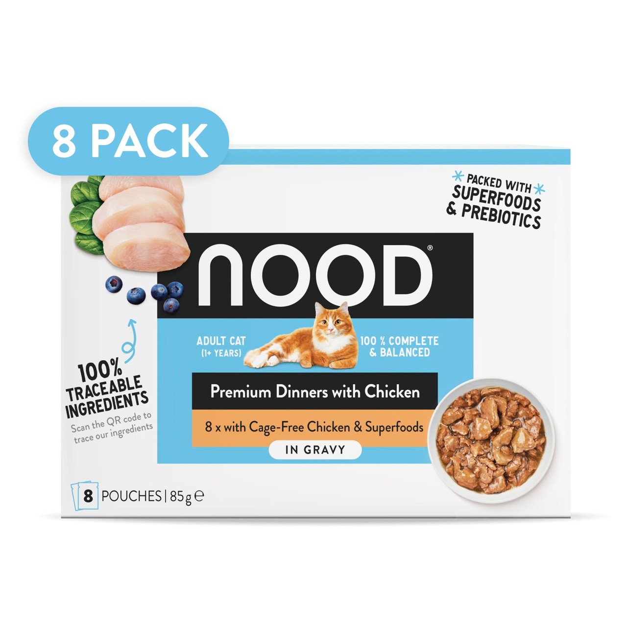 Nood Cat Premium Dinners With Chicken & Superfoods In Gravy 8x85g