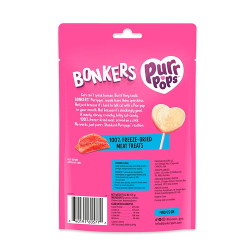Bonkers Purrpops Lip Smackin Salmon Cat Treats    4 x 5.6g