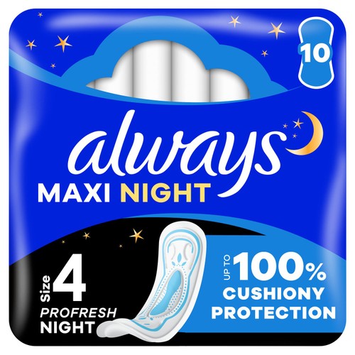 Always Maxi Profresh Night Sanitary Towels Without Wings 9 Pads