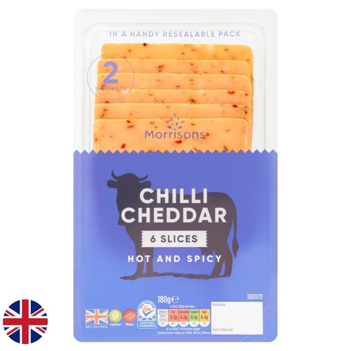Morrisons British Chilli Cheddar Cheese Slices 180g