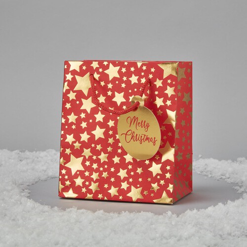 Morrisons Small Gift Bag Red With Gold Stars