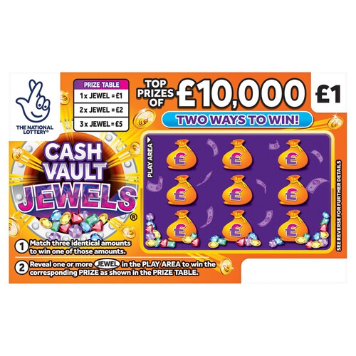 National Lottery Cash Vault Jewels Scratch Card