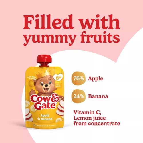 Cow & Gate Fruit Pouch Apple & Banana Baby Food 6+ Months
