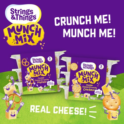 Strings & Things Munch Mix Cheddar Cheese & Crunchy Pretzels 90 g (3 x 30g)