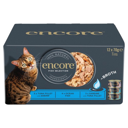Encore Natural Wet Cat Food Fish Selection Broth 12 X 70G Tins