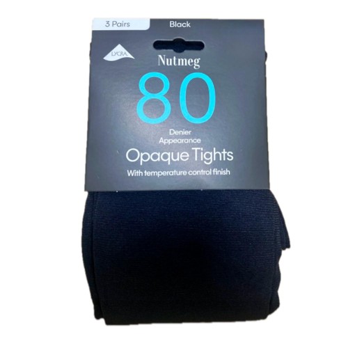Nutmeg Size 20-22 80 Denier Opaque Tights Black With Lycra Extra Large 