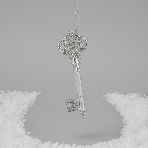 Morrisons Hanging Silver Key Christmas Decoration