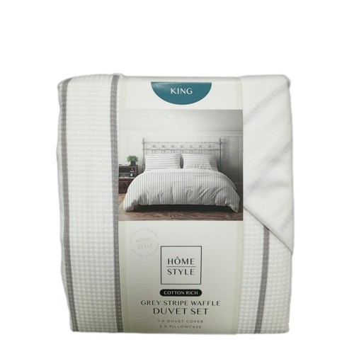 Home Style Grey Stripe Waffle Duvet Set King