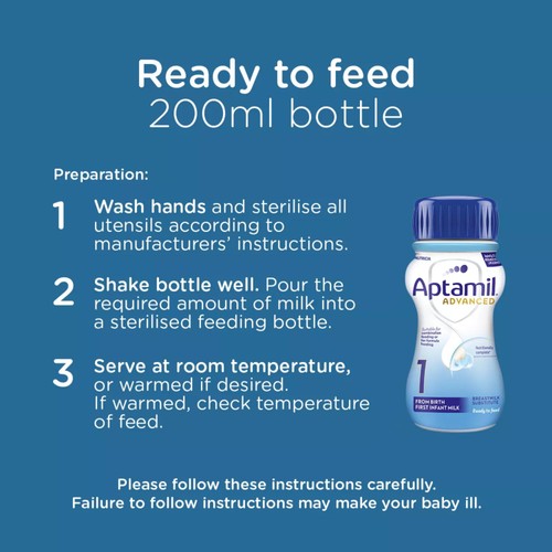 Aptamil Advanced 1 First Baby Milk Formula Liquid Ready to Feed from Birth