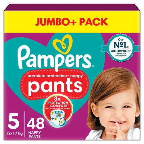 Pampers Premium Protection Nappy Pants Size 5, 48 Nappies Jumbo+ Pack